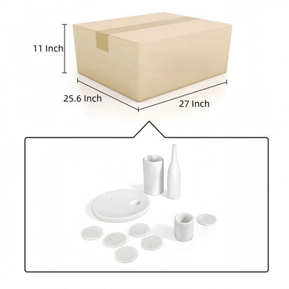 Luxury Natural Marble Dining Room Accessories Set, 10 Pieces, Elegant Natural Stone - White