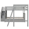 Twin Over Full L Shaped Bunk Bed & 3 Drawers, Ladder And Staircase - Gray