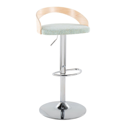 Grotto - Mid-Century Modern Adjustable Height Barstool With Swivel With Oval Footrest (Set of 2) - Chrome / Natural / Light Green