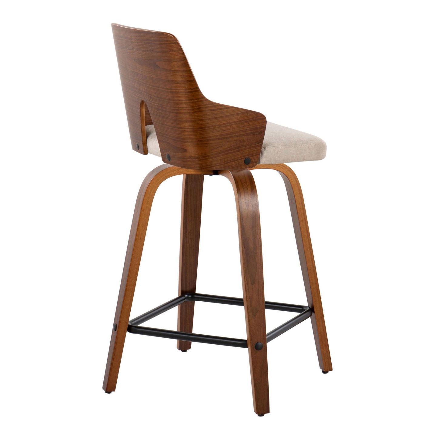 Ariana - Mid-Century Modern Fixed Height Counter Stool With Swivel Square Footrest (Set of 2) - Walnut / Beige