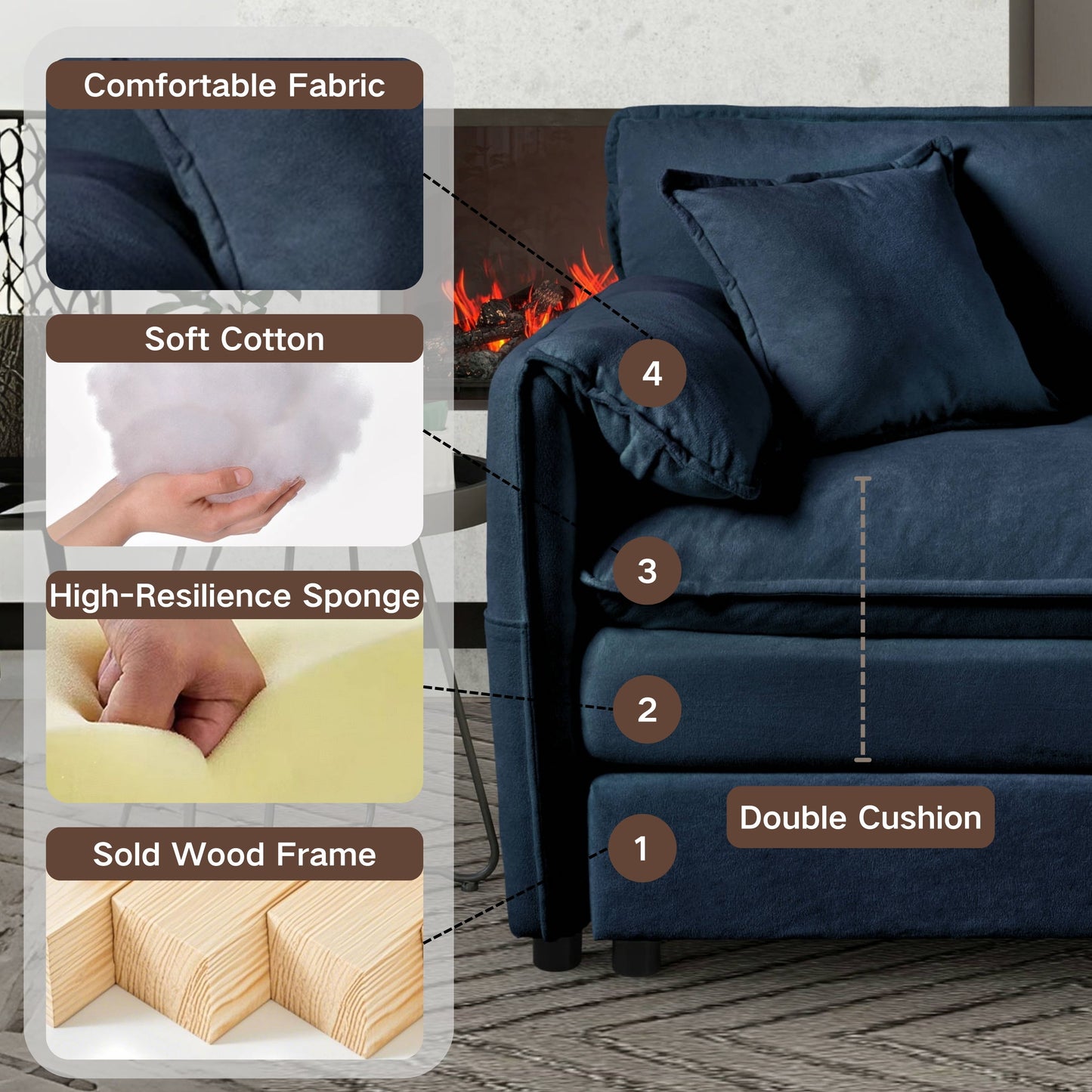 Oversized Recliner Chair With Movable Ottoman, Soft Chenille Upholstered Indoor Lounge Chair, Diy Combination - Blue