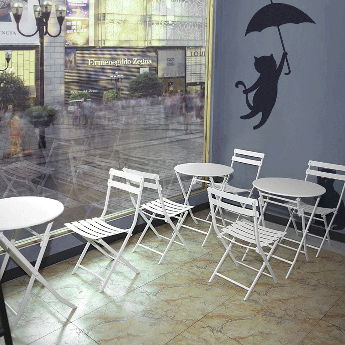 3 Piece Patio Bistro Set Of Foldable Round Table And Chairs - White