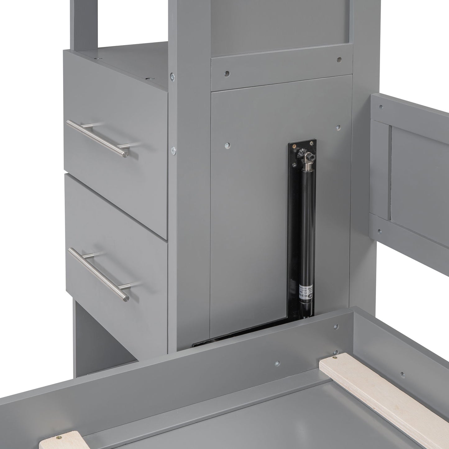 Queen Size Murphy Wall Bed With Shelves, Drawers And LED Lights - Gray