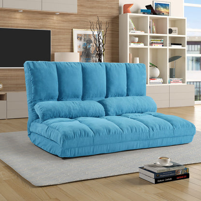 Double Chaise Lounge Sofa Floor Couch And Sofa With Two Pillows - Blue
