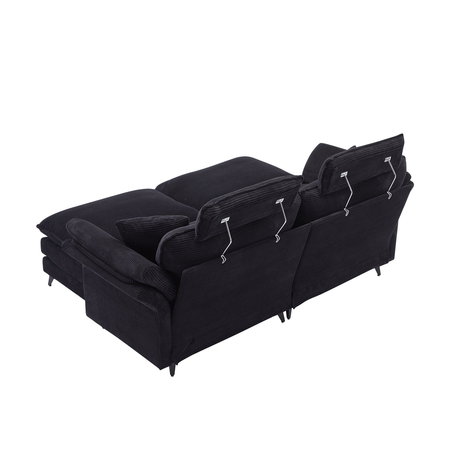 Modern Corduroy, Deep Seat Sectional Sofa With Ottomans, Comfortable Cloud Sofa - Black