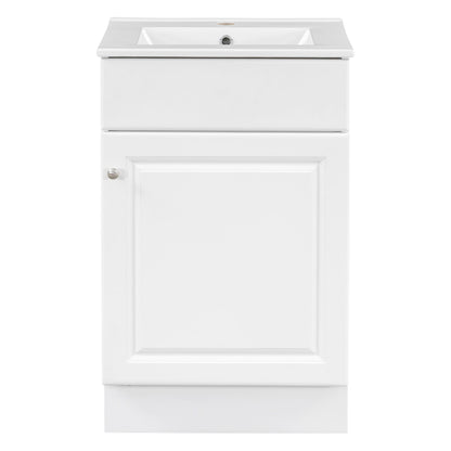20" Bathroom Vanity With Sink, Freestanding Cabinet With Door Shelf And Adjustable Shelf, And Ceramic Construction - White