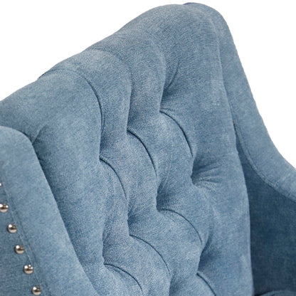 Accent Chair, Living Room Chair, Footrest Chair Set With Vintage Brass Studs, Button Tufted Upholstered Armchair For Living Room, Comfy Reading Chair For Bedroom, Reception Room - Blue