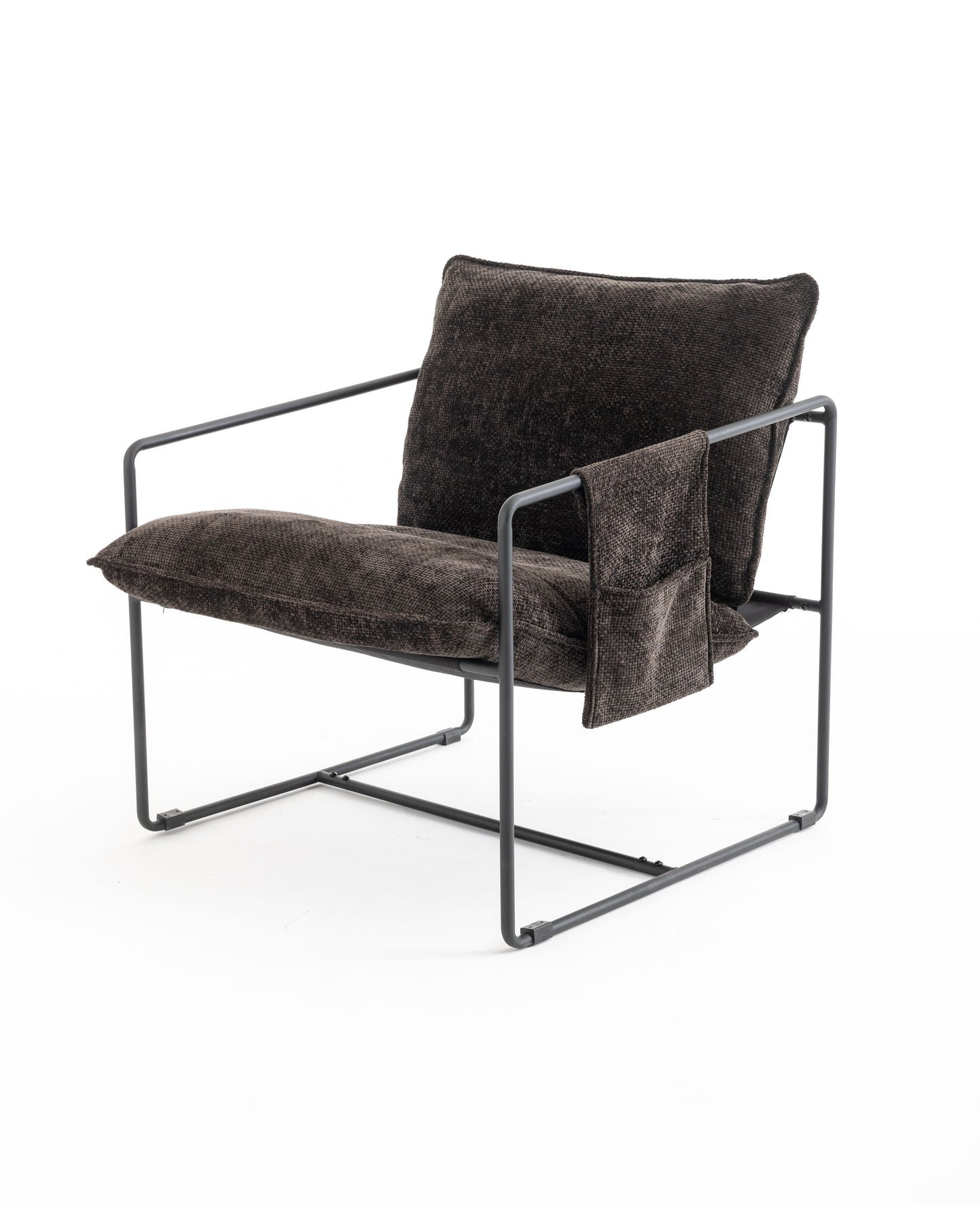 Upholstered Hanging Armchair With Arm Pocket Metal Frame (Set of 2), Crushed Foam Cushions And Skin-Friendly Braid For Living Room And Bedroom - Dark Gray