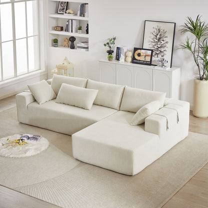Modern Chenille Upholstered Sectional Sofa Couch Set, Modular L Shaped Sectional Living Room Sofa Set & 6 Pillows, Free Combination - Beige