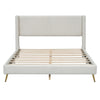 Queen Size Platform Bed With Legs, Frame And Tufted Headboard - Beige