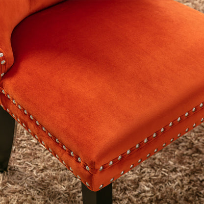 Nikki - Modern, High-End Tufted Solid Wood Contemporary Velvet Upholstered Dining Chair With Wood Legs Nailhead Trim (Set of 2) - Orange