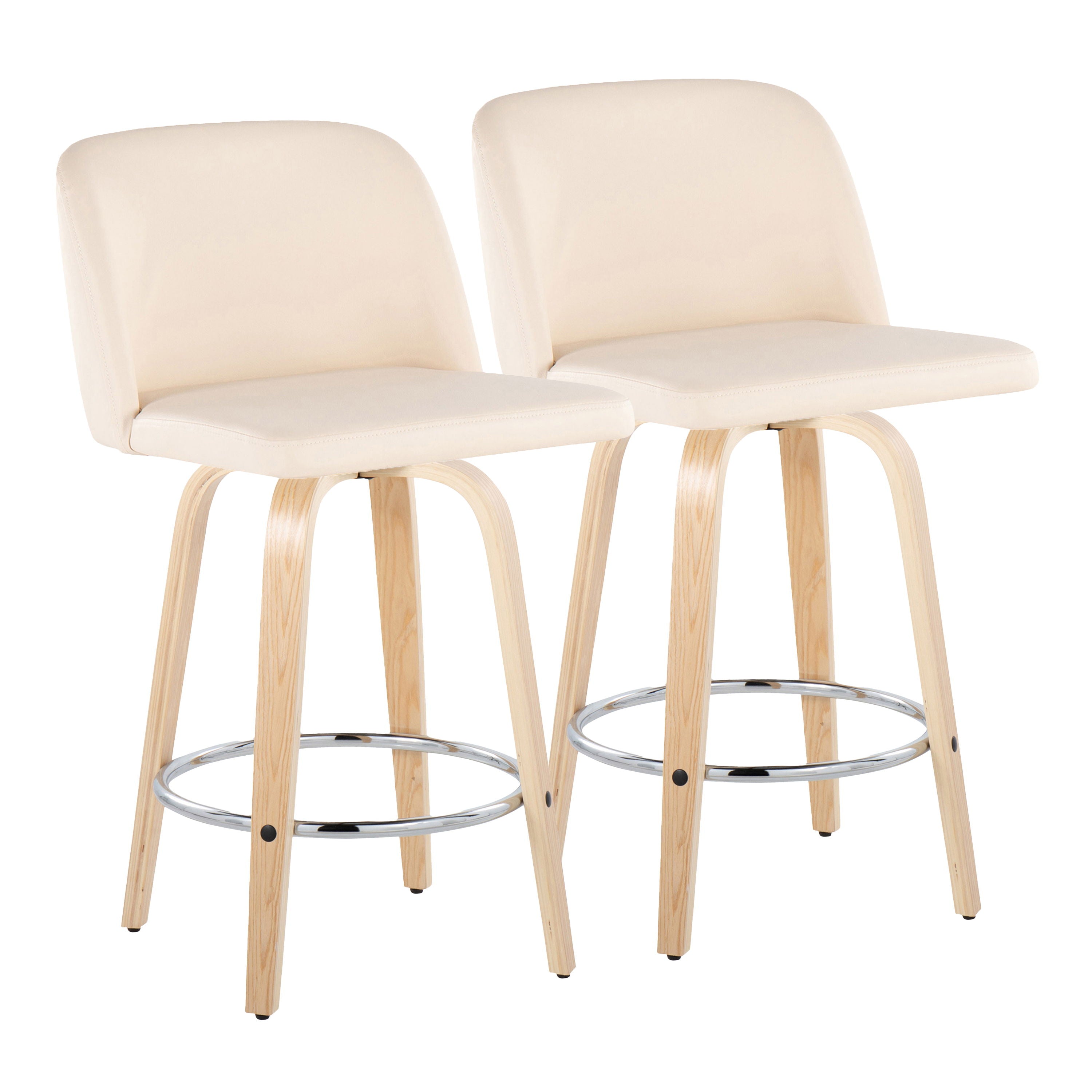 Toriano - Contemporary Fixed Height Counter Stool With Swivel & Round Footrest (Set of 2) - Natural / Cream