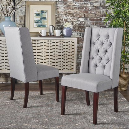 Sophisticated Tufted Dining Chair (Set of 2) With High Back And Birch Wood Legs - Light Gray