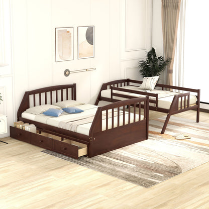 Twin Over Full Bunk Bed With Drawers, Ladder And Storage Staircase - Espresso