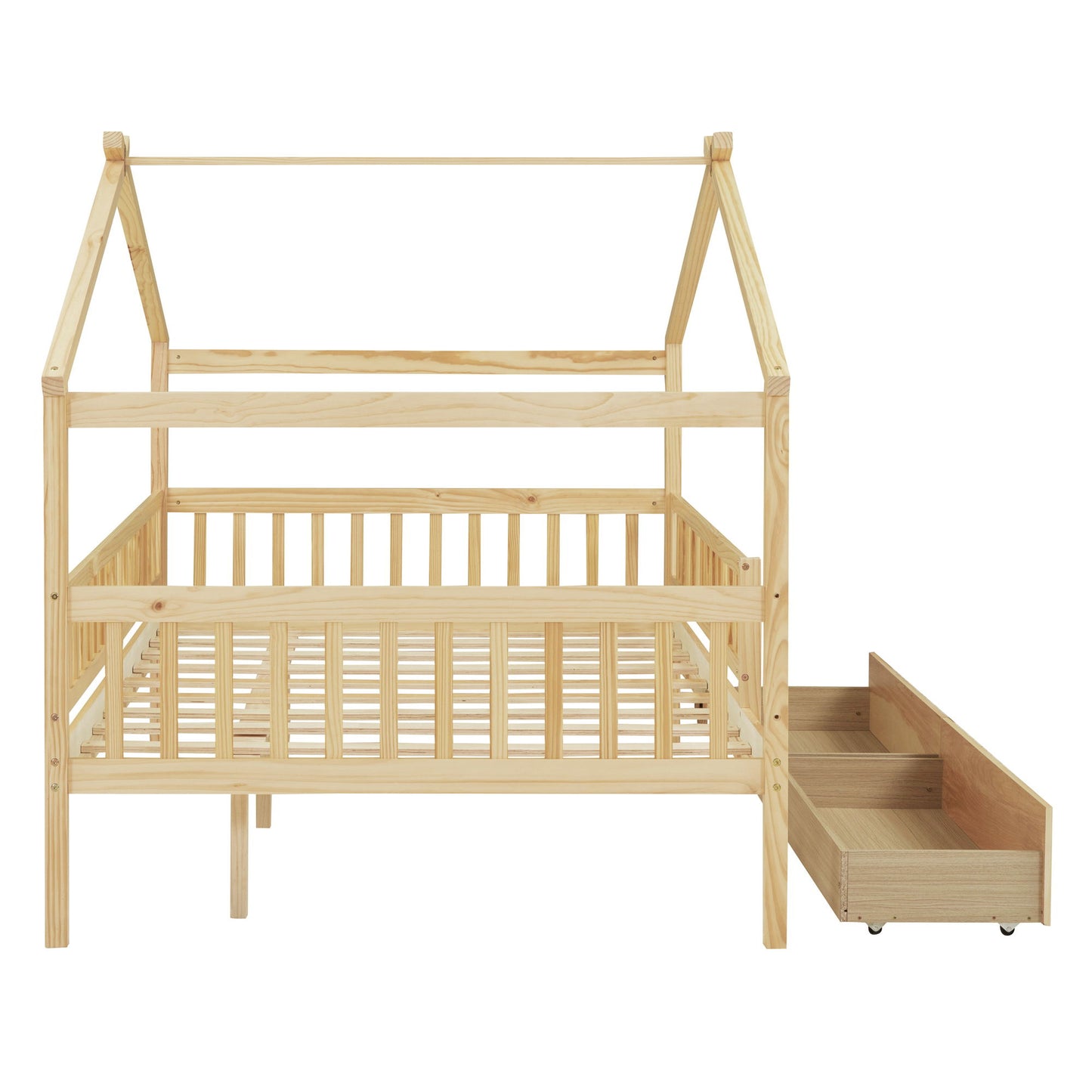 Full Size House Bed With 2 Drawers - Natural