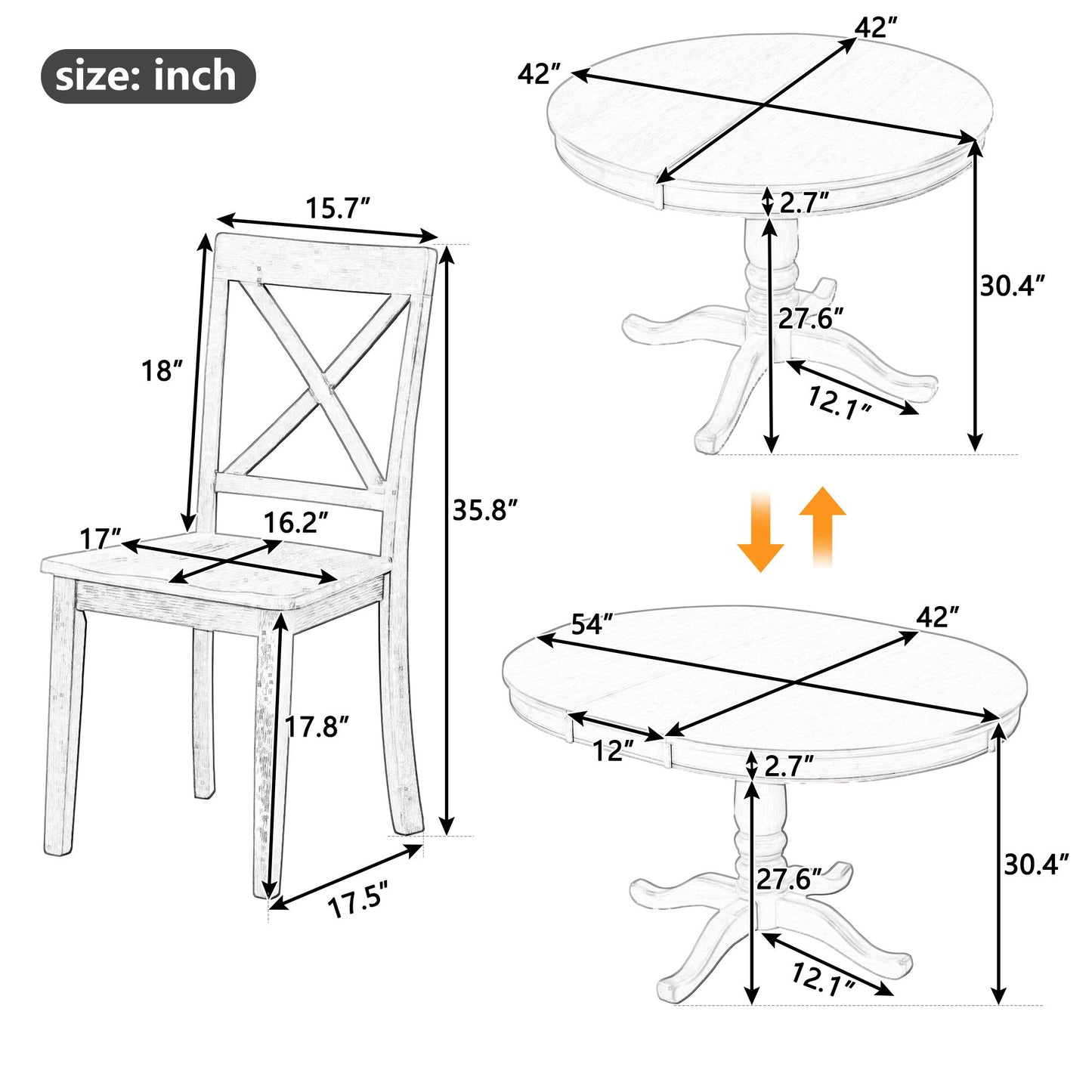 Modern Dining Table Set For 4, Round Table And 4 Kitchen Room Chairs, 5 Piece Kitchen Table Set For Dining Room, Dinette, Breakfast Nook - Natural Wood Wash
