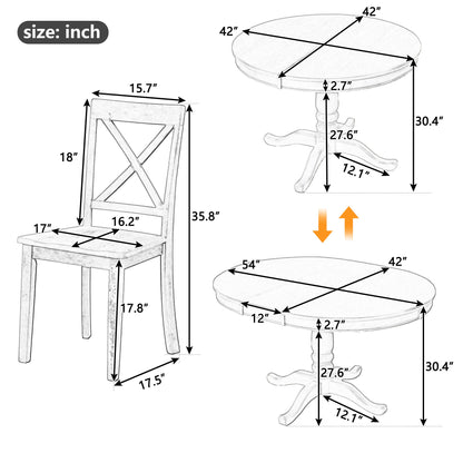 Modern Dining Table Set For 4, Round Table And 4 Kitchen Room Chairs, 5 Piece Kitchen Table Set For Dining Room, Dinette, Breakfast Nook - Natural Wood Wash