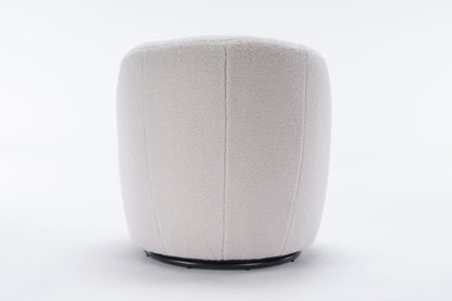 Teddy Fabric Swivel Accent Armchair Barrel Chair With Powder Coating Metal Ring - Ivory White