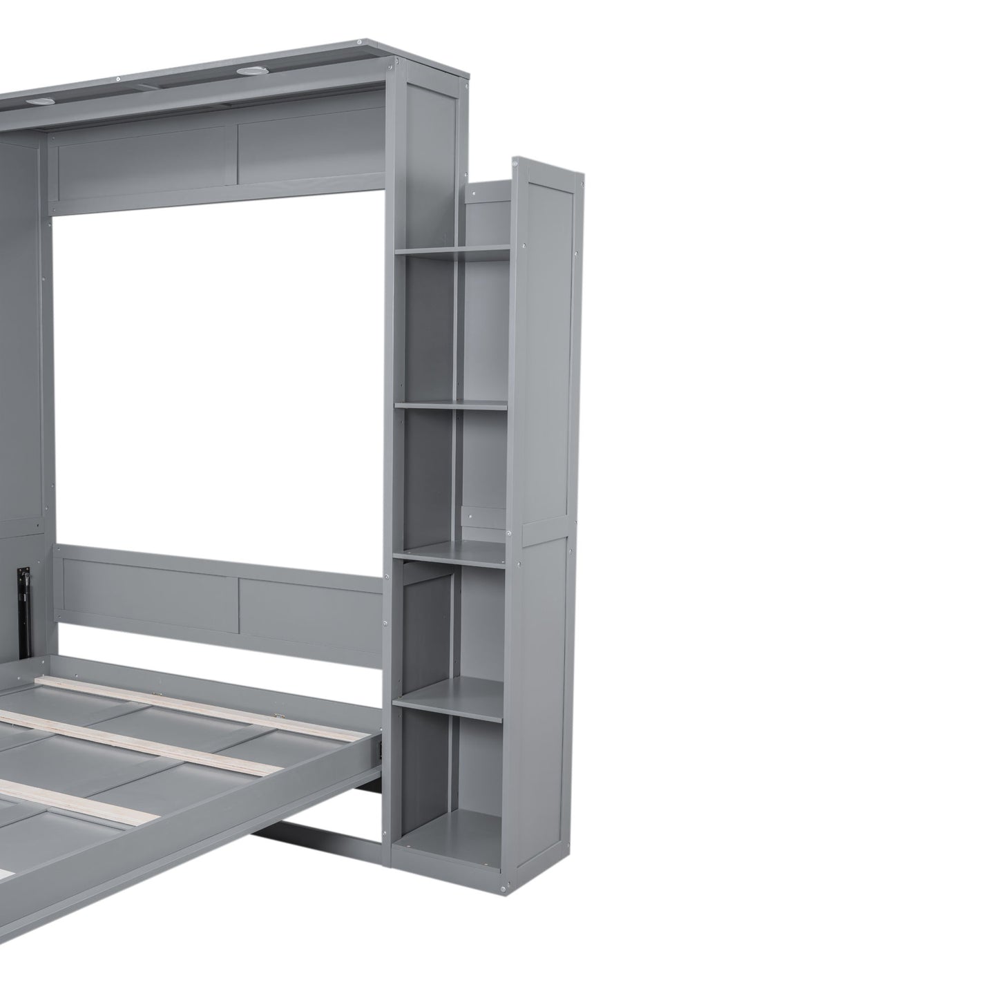Queen Size Murphy Wall Bed With Shelves And LED Lights - Gray