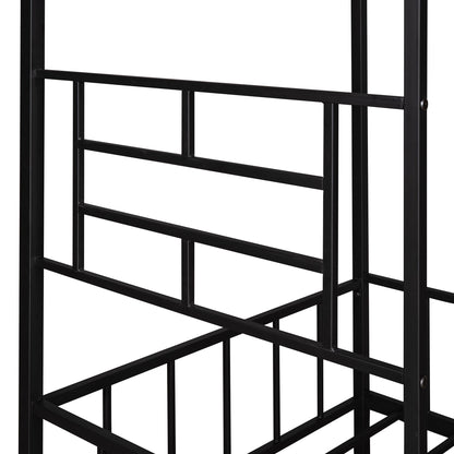 House Bed Frame Twin Size With Slatted Support No Box Spring Needed - Black