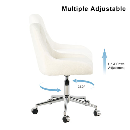 Modern Teddy Fleece Fabric Dining Chair With Chrome Legs, Soft And Comfortable - Beige