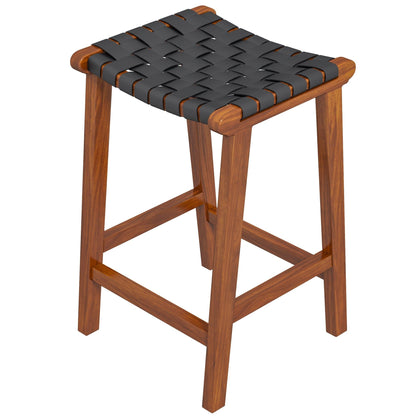 James - Mid-Century Modern Genuine Leather Counter Stool - Black / Brown