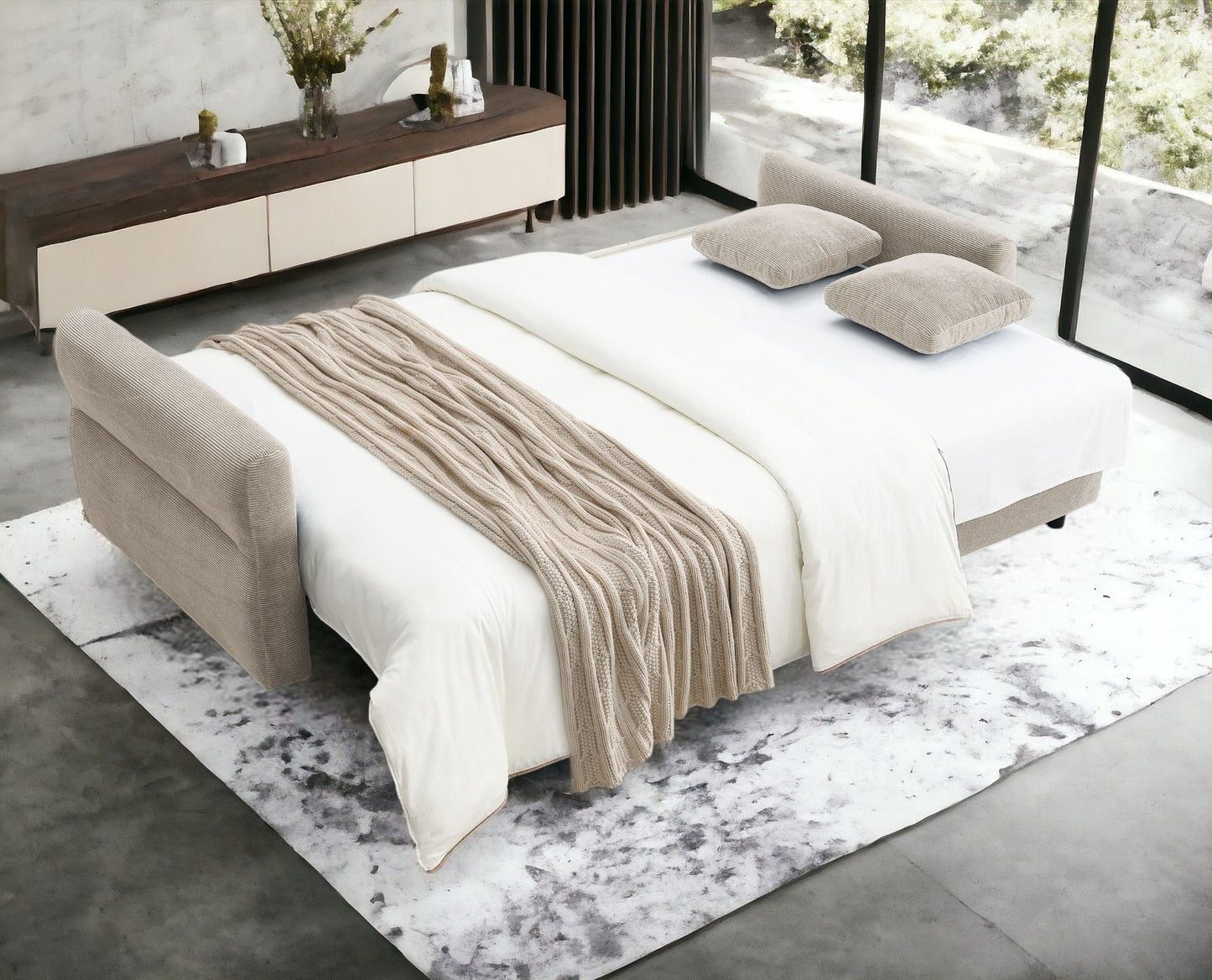 Haran - Pull Out Sleeper Sofa With Storage - Beige