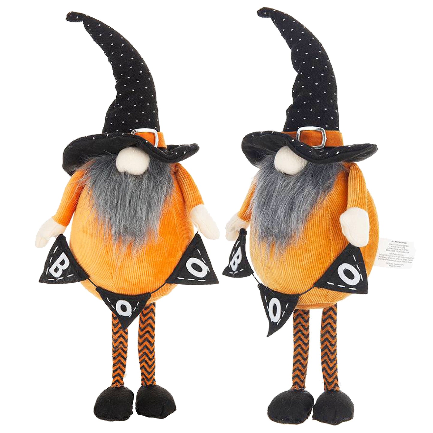 Standing Gnome With Gnome & Holding Banner, For Halloween Decor (Set of 2) - Black / Orange / White