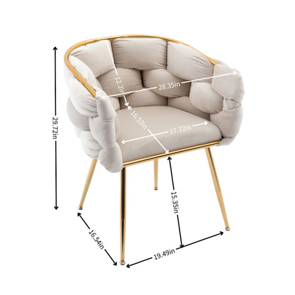 Luxury Modern Simple Leisure Velvet Single Sofa Chair Bedroom Lazy Person Household Dresser Stool Manicure Table Back Chair - Beige