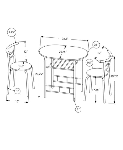 3 Pieces Dining Table Set, Small, Contemporary & Modern - Gray