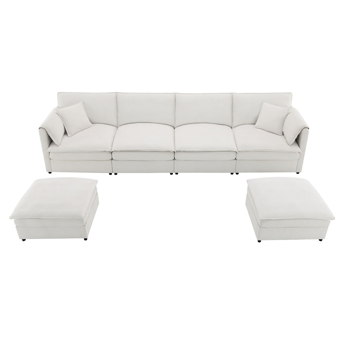 Chenille Modular Sectional Sofa, U Shaped Cloud Couch Set With Double Cushions, 6 Seat Sleeper Sofa Bed With Ottomans, Oversized Indoor Furniture - Cream