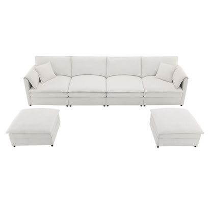 Chenille Modular Sectional Sofa, U Shaped Cloud Couch Set With Double Cushions, 6 Seat Sleeper Sofa Bed With Ottomans, Oversized Indoor Furniture - Cream