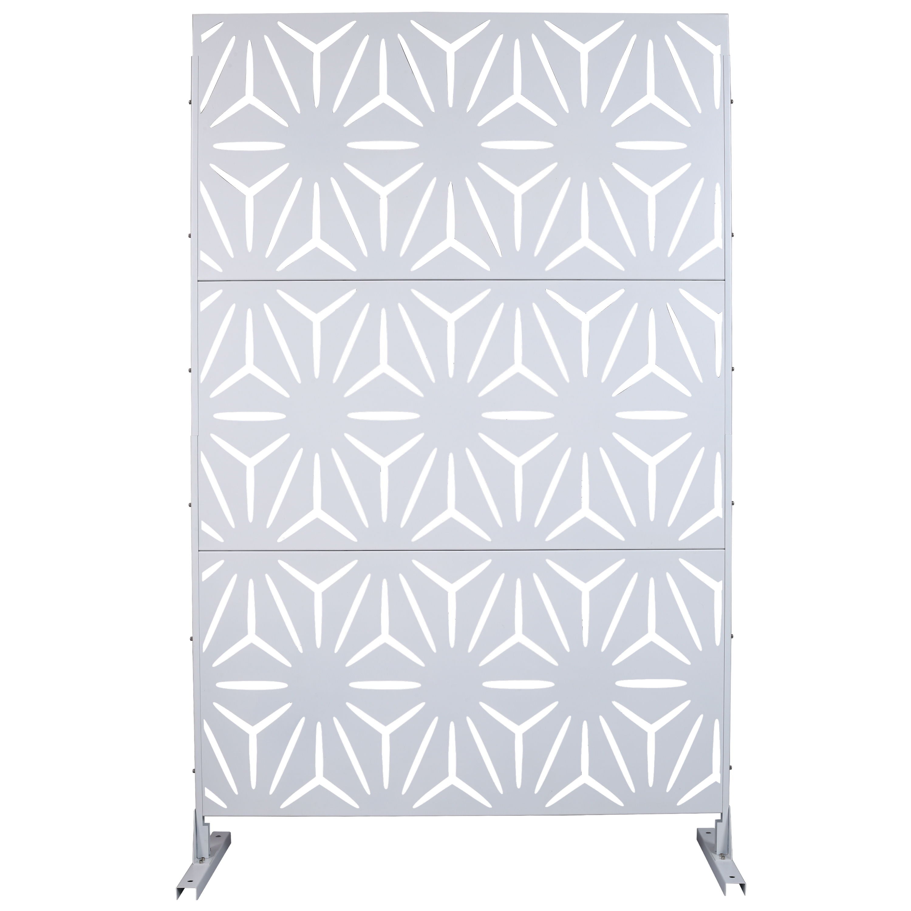 Outdoor & Indoor Metal Privacy Screen, Freestanding Decorative Panels For Deck, Balcony, Patio, Lawn, And Garden - White