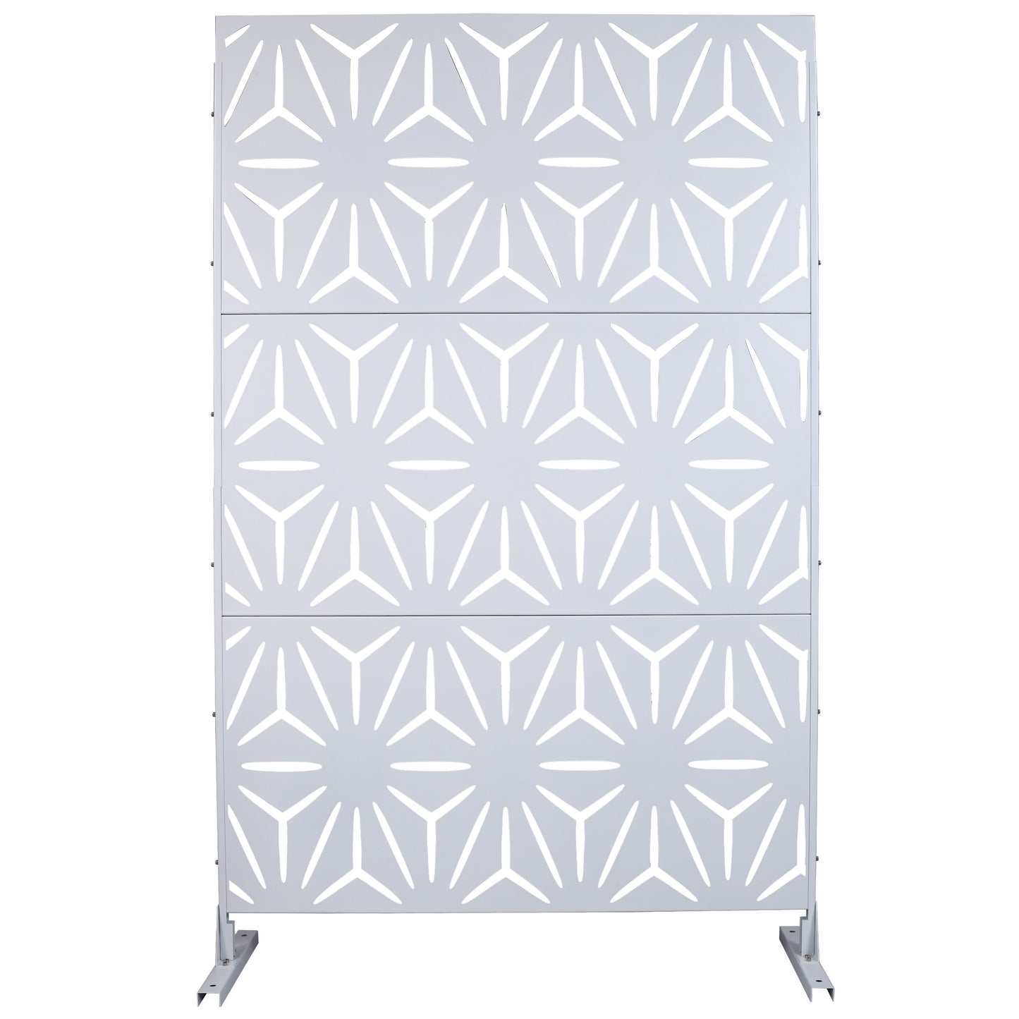 Outdoor & Indoor Metal Privacy Screen, Freestanding Decorative Panels For Deck, Balcony, Patio, Lawn, And Garden - White