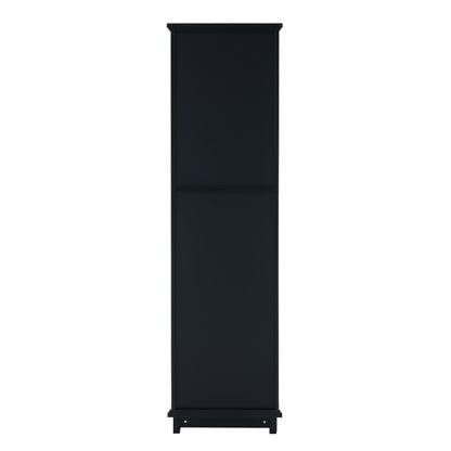 Tall Bathroom Storage Cabinet With Glass Doors, Free-Standing, Two Drawers, And Adjustable Shelves, MDF Board, Painted Perfect For Displaying Your Favorite Items - Black