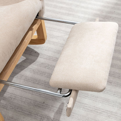 Accent Rocking Chair With Footrest High Back Rubber Wood Rocking Legs Bedroom Living Space - Beige