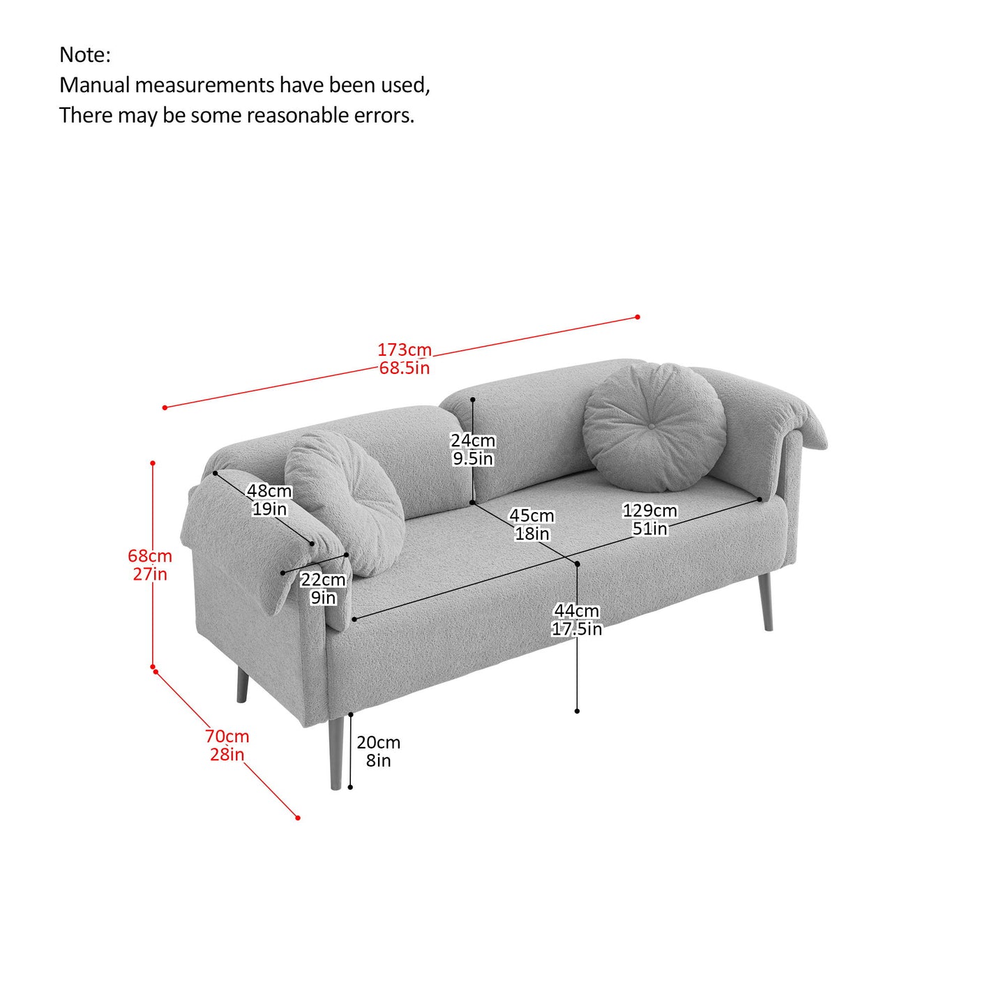 Modern Lamb Wool Sofa With Decorative Throw Pillows For Small Spaces - Orange