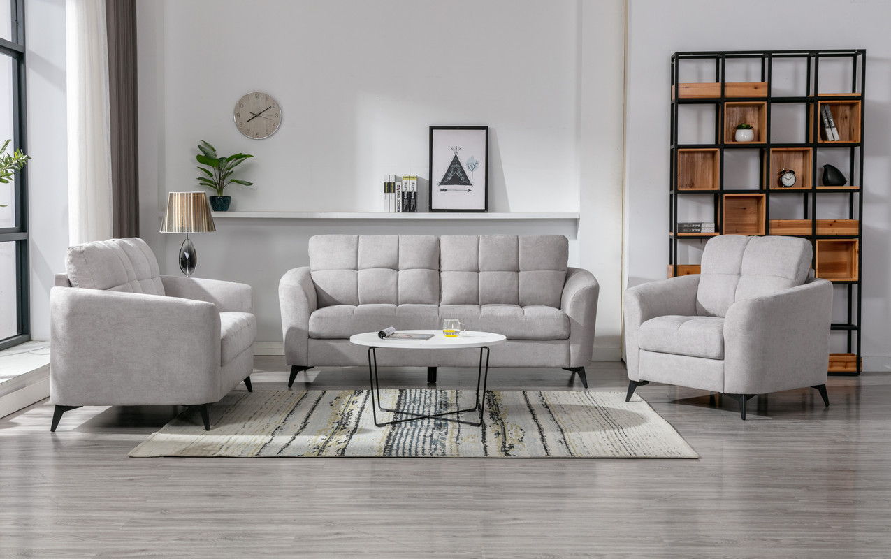 Callie - Woven Fabric Living Room Sofa, Loveseat, Chair (Set of 3) - Light Gray