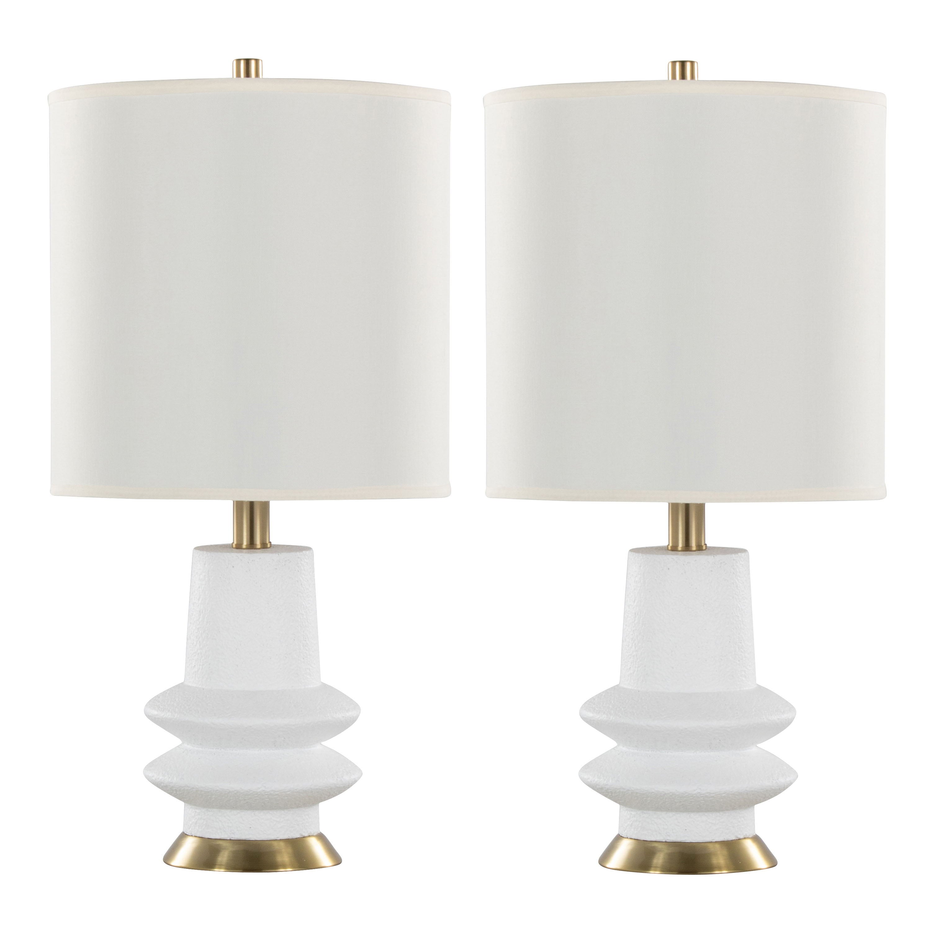 Lloyd - Contemporary Table Lamp (Set of 2) - Sanded Matte White / Modern Brass / White