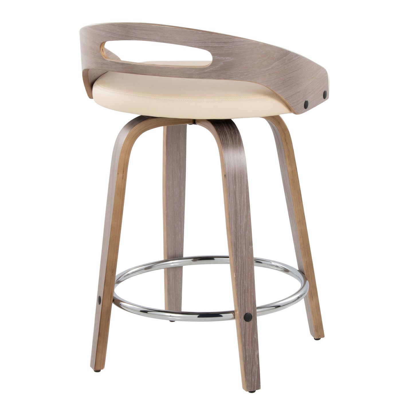 Cassis - Mid-Century Modern Fixed Height Counter Stool With Swivel With Round Footrest (Set of 2) - Light Gray / Cream