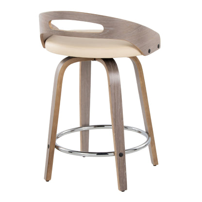 Cassis - Mid-Century Modern Fixed Height Counter Stool With Swivel With Round Footrest (Set of 2) - Light Gray / Cream