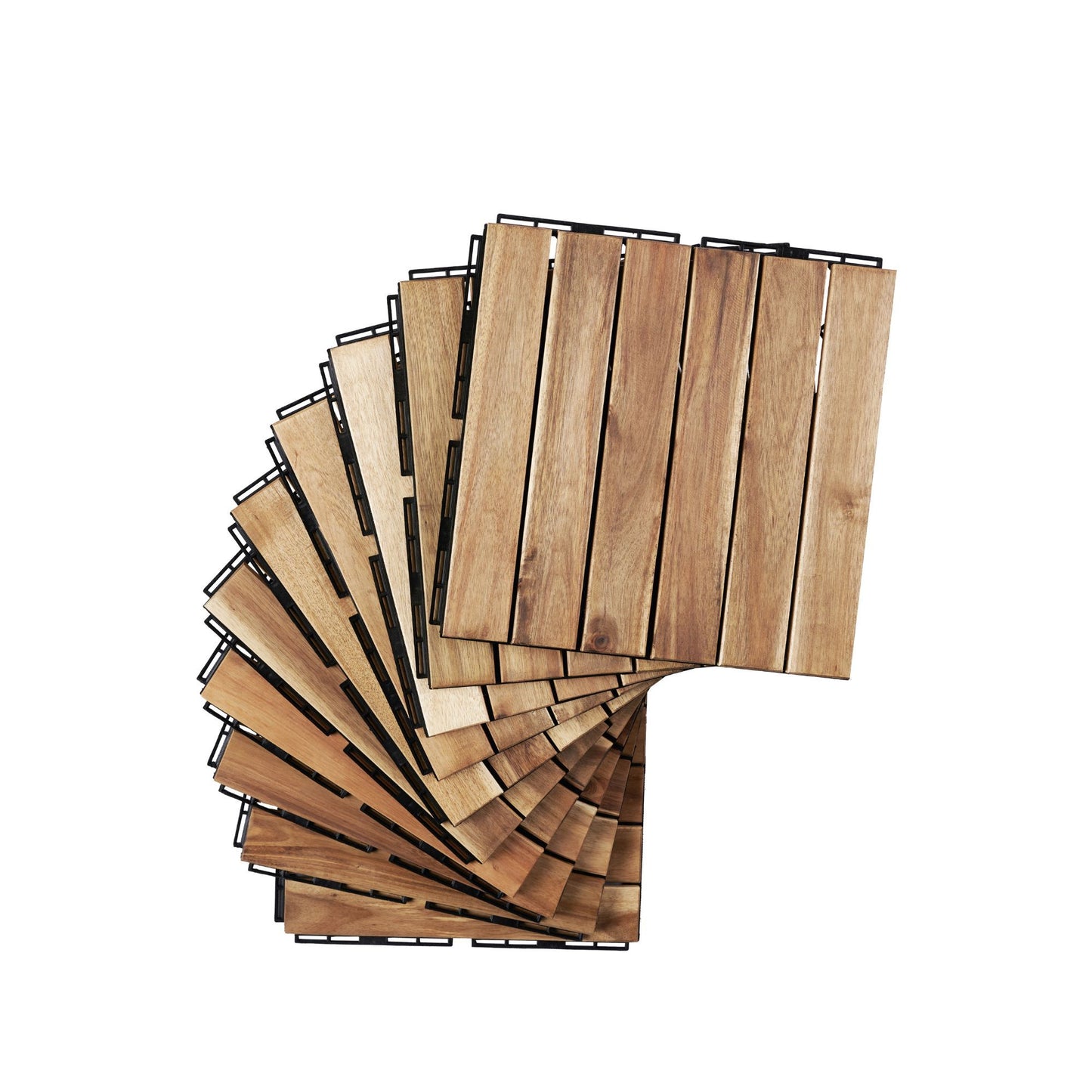 10 Piece Interlocking Deck Tiles Striped Pattern, Square Acacia Hardwood Outdoor Flooring For Patio, Bancony, Pool Side - Yellow