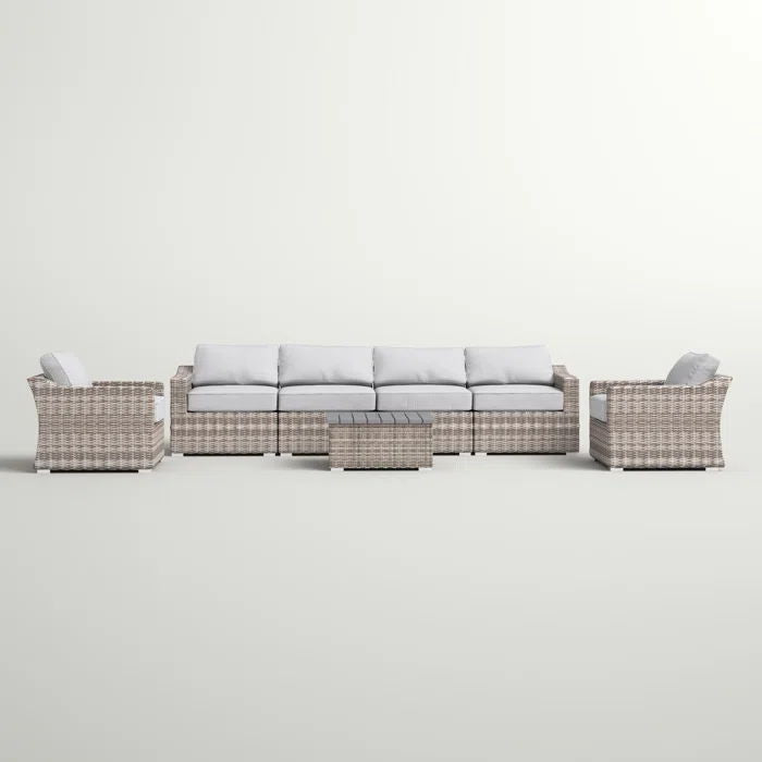 6 Person All Weather Sectional Seating Group With Cushions - Gray Mix