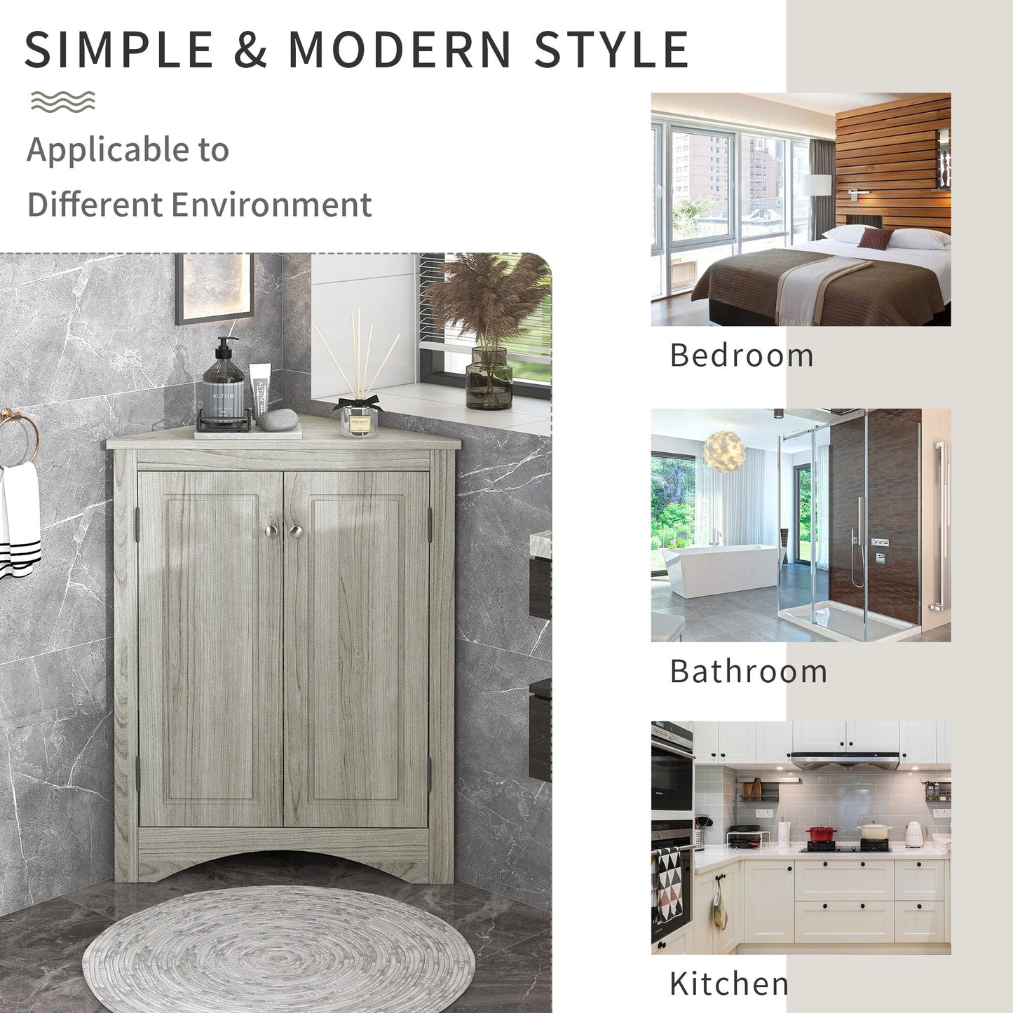 Triangle Bathroom Storage Cabinet With Adjustable Shelves, Freestanding Floor Cabinet For Home Kitchen - Oak