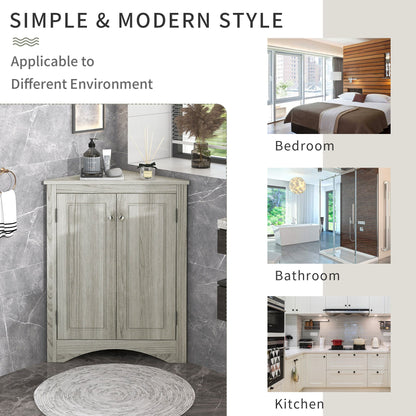 Triangle Bathroom Storage Cabinet With Adjustable Shelves, Freestanding Floor Cabinet For Home Kitchen - Oak