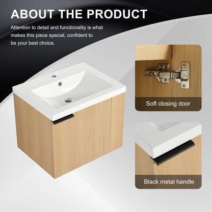 Modern 24" Bathroom Vanity Sink Combo With Spacious Storage And Construction - Oak