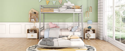 Full Long Over Queen Metal Bunk Bed With Trundle - Silver