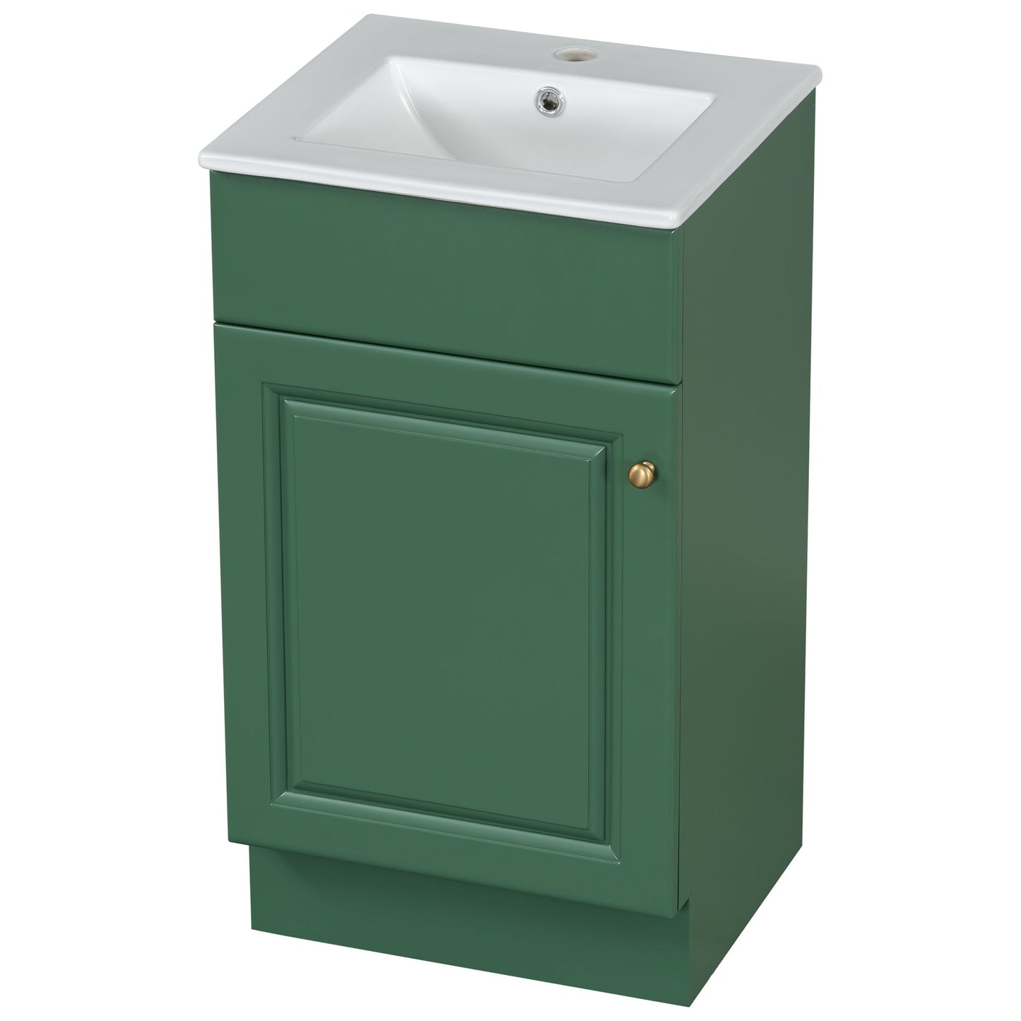 18" Bathroom Vanity With Sink, & Ceramic Cabinet With Adjustable Shelf - Green