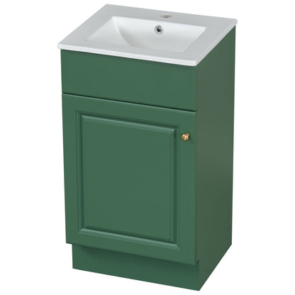 18" Bathroom Vanity With Sink, & Ceramic Cabinet With Adjustable Shelf - Green