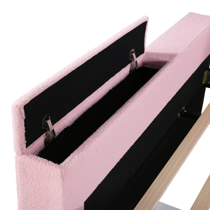 Full Size Upholstered Daybed With Storage Armrests, Trundle And Latest Integrated Bluetooth Audio System, Teddy Fleece - Pink